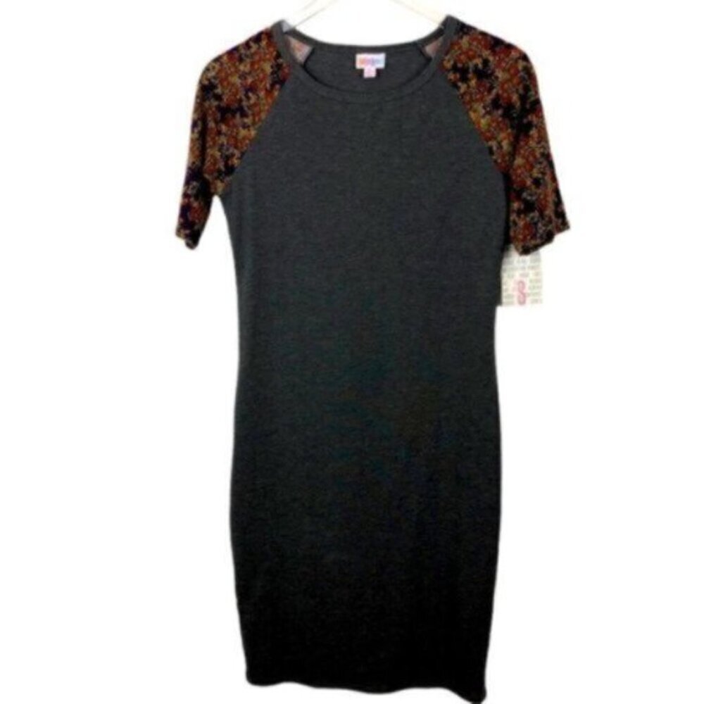 LulaRoe | Women's Grey & Red Floral Short Sleeve Dress Size Small